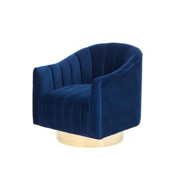 SWIVEL BLUE AND GOLD ACCENT CHAIR